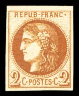 ** N°40Af, 2c Chocolat Clair Report 1, Impression Très Fine Dite De 'Tour', Fraicheur Postale, SUPERBE,... - 1870 Ausgabe Bordeaux