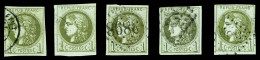 O 1c Bordeaux, 5 Exemplaires Dont Nuances (Rep I, II X2 Et III X2). TB   Cote: 1065 Euros   Qualité: O - 1870 Emission De Bordeaux