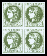 (*) N°39A, 1c Olive Report 1 En Bloc De Quatre, TB (signé Brun/Calves/certificat)   Cote: 1350 Euros  ... - 1870 Bordeaux Printing