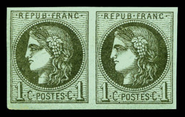 ** N°39A, 1c Olive Report 1 En Paire, Fraîcheur Postale, SUP (certificat)      Qualité: ** - 1870 Ausgabe Bordeaux