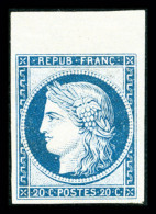 * N°37f, Granet, 20c Bleu, Bord De Feuille, Fraîcheur Postale, SUP (signé/certificat)   Cote: 500... - 1870 Siège De Paris