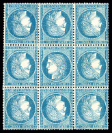 * N°37d, 20c Bleu Sur Jaunâtre: TÊTE-BÊCHE Au Centre D'un Bloc De 9, RARE Et SUPERBE... - 1870 Assedio Di Parigi