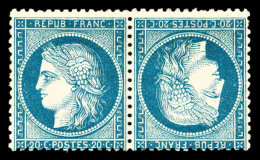 * N°37c, 20c Bleu En PAIRE TÊTE BÊCHE, Frais, R.R.R. (signé Calves/certificat)   Cote: 6750... - 1870 Assedio Di Parigi