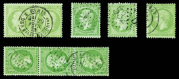 O N°35, 5c Vert-pâle Sur Bleu, Ensemble De 5 Exemplaires Dont Bde De 3 Et Paire. TB/SUP (certificat)  ... - 1871-1875 Ceres