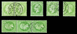 O N°35, 5c Vert-pâle Sur Bleu, Ensemble De 5 Exemplaires Dont Bde De 3 Et Paire. TB/SUP (certificat)  ... - 1871-1875 Cérès