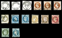 O VERSAILLES, CACHET PP SPECIAL: Trois Types Sur 11 Timbres (valeurs Rares). R.R.R (certificat)     ... - 1863-1870 Napoléon III Con Laureles