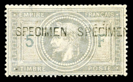 * N°33h, 5F Violet-gris Surchargé 'SPECIMEN' Horizontalement, Infime Pelurage, R.R Et SUPERBE... - 1863-1870 Napoléon III Con Laureles