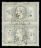 O N°33, 5F Violet-gris En Paire Verticale Obl étoile '2', Infime Pelurage. TB (certificat)   Cote: 2300... - 1863-1870 Napoléon III. Laure