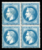 * N°29B, 20c Bleu Type II: Variété "FPANCAIS" Tenant à Normaux Dans Un Bloc De Quatre, SUP... - 1863-1870 Napoleon III With Laurels