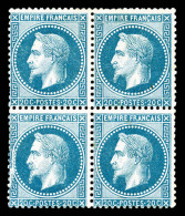 ** N°29B, 20c Bleu Type II: Variété Retouche Du Cadre Tenant à Normaux Dans Un Bloc De... - 1863-1870 Napoleon III With Laurels