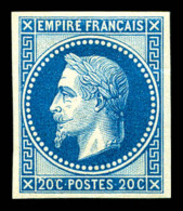 * N°29Ab, 20c Bleu Non Dentelé, Impression De Rothschild, SUP (certificat)   Cote: 500 Euros  ... - 1863-1870 Napoleone III Con Gli Allori