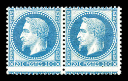 ** N°29A, 20c Bleu Type I: Piquage à Cheval En Paire, SUP (certificat)      Qualité: ** - 1863-1870 Napoleone III Con Gli Allori
