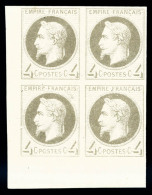 ** N°27Bf, Rothschild, 4c Gris Non Dentelé En Bloc De Quatre Coin De Feuille (1ex), Fraîcheur... - 1863-1870 Napoleone III Con Gli Allori