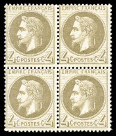 ** N°27Bd, 4c Gris-jaunâtre Type II En Bloc De Quatre, Fraîcheur Postale, TTB (certificat)     ... - 1863-1870 Napoléon III Lauré