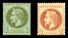 ** N°25/26, Laurés, 1c Bronze Et 2c Rouge Brun, Les 2 Exemplaires TTB      Qualité: ** - 1863-1870 Napoléon III Con Laureles