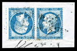 O N°22b, 20c Bleu En Paire Tête-bêche Horizontale Sur Petit Fragment, TTB (certificat)   Cote: 1400... - 1862 Napoleon III