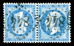 O N°22b, 20c Bleu En Paire Tête-bêche Horizontale, TTB (certificat)   Cote: 1400 Euros  ... - 1862 Napoleon III