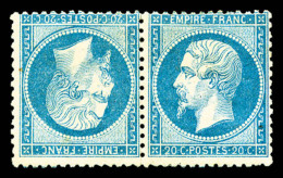 * N°22b, 20c Bleu En Paire Tête-bêche Horizontale, TB (signé Pasquet/certificat)   Cote:... - 1862 Napoleon III