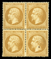 * N°21, 10c Bistre En Bloc De Quatre (1ex Paille Dans Le Papier) Avec Variété De Perforation. TTB... - 1862 Napoleone III