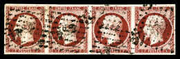 O N°18, 1F Carmin, Bande De Quatre Horizontale, Oblitération DS2, RARE ET SUPERBE (signé... - 1853-1860 Napoléon III.
