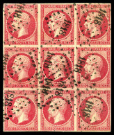 O N°17B, 80c Rose, Bloc De 9 Exemplaires Obl PC De Lyon, Petite Fente En Marge Sans Importance. TTB. R.... - 1853-1860 Napoléon III.