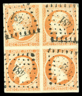O N°16j, 40c Orange Pâle, Bloc De Quatre Obl PC '481'. TTB. R. (certificat)   Cote: 1000 Euros  ... - 1853-1860 Napoleone III