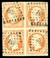 O N°16j, 40c Orange Pâle, Bloc De Quatre Obl PC '481'. TTB. R. (certificat)   Cote: 1000 Euros  ... - 1853-1860 Napoléon III.