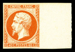 * N°16a, 40c Orange-vif, Grand Bord De Feuille Latéral, Fraîcheur Postale. SUPERBE. R.R.... - 1853-1860 Napoléon III.