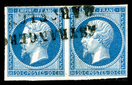 O N°14B, 20c Bleu Obl Estrangero Barcelona En Paire, TB   Cote: 130 Euros   Qualité: O - 1853-1860 Napoléon III