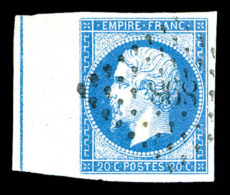 O N°14Ai, 20c Bleu Bord De Feuille Avec Filet D'encadrement. TB   Cote: 400 Euros   Qualité: O - 1853-1860 Napoléon III