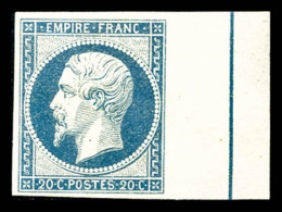 ** N°14Ai, 20c Bleu Laiteux, Bord De Feuille Latéral Avec Filet D'encadrement, SUPERBE (signé... - 1853-1860 Napoleone III