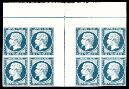 ** N°14Ai, 20c Bleu Laiteux En Bloc De Huit Avec Double Filet D'encadrement En Marge Centrale, Fraîcheur... - 1853-1860 Napoléon III