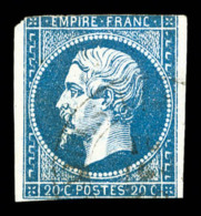 O N°14A, 20c Bleu, Obl Sarde: 'Brides Les Bains' Marges Touchées Mais RRE (signé Brun/certificat)... - 1853-1860 Napoléon III
