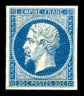 ** N°14A, 20c Bleu, Quatre Marges équilibrées, Fraîcheur Postale, TTB (certificat)     ... - 1853-1860 Napoleon III