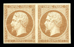 * N°13B, 10c Brun Clair Type II En Paire Horizontale Quasi **, Fraîcheur Postale, SUP (certificat)  ... - 1853-1860 Napoléon III.
