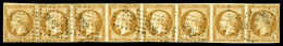 O N°13A, 10c Bistre En Bande De Huit Obl PC '2082', R.R.R, SUP (certificat)      Qualité: O - 1853-1860 Napoleone III