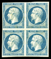 ** N°10, 25c Bleu En Bloc De Quatre (1ex*), Fraîcheur Postale.SUPERBE. R.R.R. (signé... - 1852 Luigi-Napoleone