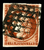 O N°7B, 1F Vermillon Terne, Filet Effleuré Dans Un Angle Sinon TB, RRE (signé... - 1849-1850 Cérès