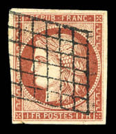 O N°6A, 1F Rouge-brun Obl Grille Posée. TB (signé Scheller/certificat)   Cote: 2700 Euros  ... - 1849-1850 Ceres