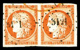 O N°5, 40c Orange En Paire Obl PC '3121', Jolies Marges, TTB (signé Brun/certificat)   Cote: 1200 Euros ... - 1849-1850 Ceres