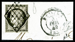 O N°3c, 20c Gris-noir Sur Petit Fragment, TB (certificat)   Cote: 500 Euros   Qualité: O - 1849-1850 Ceres