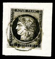 O N°3, 20c Noir Sur Jaune Obl Càd Du 2 Janvier 1849 Sur Petit Fragment, TB (signé... - 1849-1850 Cérès