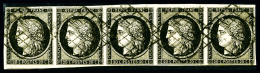 O N°3, 20c Noir Sur Jaune En Bande De Cinq Horizontale, Très Jolie Pièce, SUP (certificat)  ... - 1849-1850 Cérès