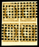 O N°1, 10c Bistre-jaune En Bloc De Quatre Bord De Feuille, Oblitération Gros Points Carrés,... - 1849-1850 Ceres