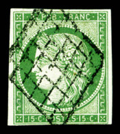 O N°2, 15c Vert, Oblitération Grille, TB (signé Brun/certificat)   Cote: 1000 Euros  ... - 1849-1850 Cérès