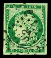 O N°2, 15c Vert Obl 'DS2'. TTB (signé Scheller/certificat)   Cote: 1000 Euros   Qualité: O - 1849-1850 Ceres