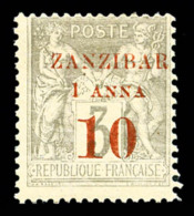 * Zanzibar: N°13, 1 A. Et 10 Sur 3c Gris, TB (signé Calves)   Cote: 210 Euros   Qualité: * - Ungebraucht