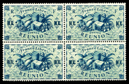 ** Réunion: N°234a, 10c Bleu, Double Impression De La Valeur En Bloc De Quatre. SUP (certificat)   Cote:... - Unused Stamps