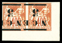 * Nouvelle Calédonie: N°6, 5 S 40c Rouge, Surcharge Renversée à Cheval En Paire Cdf. TB   ... - Unused Stamps