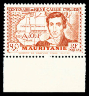 ** Mauritanie: N°95a, René Caillié, 90c Rouge Terne, GRANDE LEGENDE, Bas De Feuille, Très... - Unused Stamps